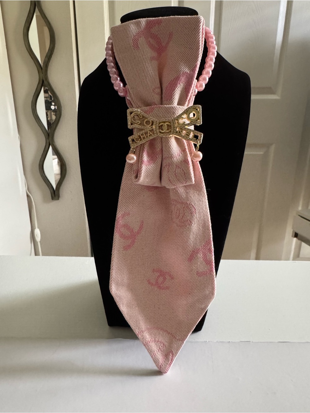 Upcycled Pink Statement Tie Necklace